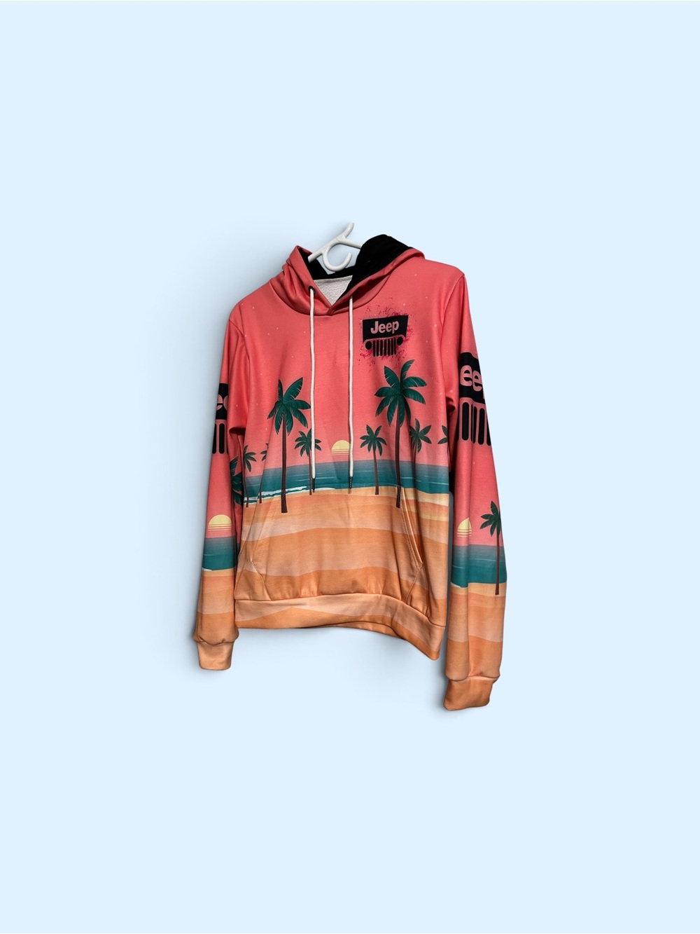 Jeep Women’s Coral and Teal Sunset Palm Crewneck Hoodie